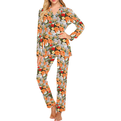 Lisianthus Pattern Print Design LT04 Women's Long Pajama Set