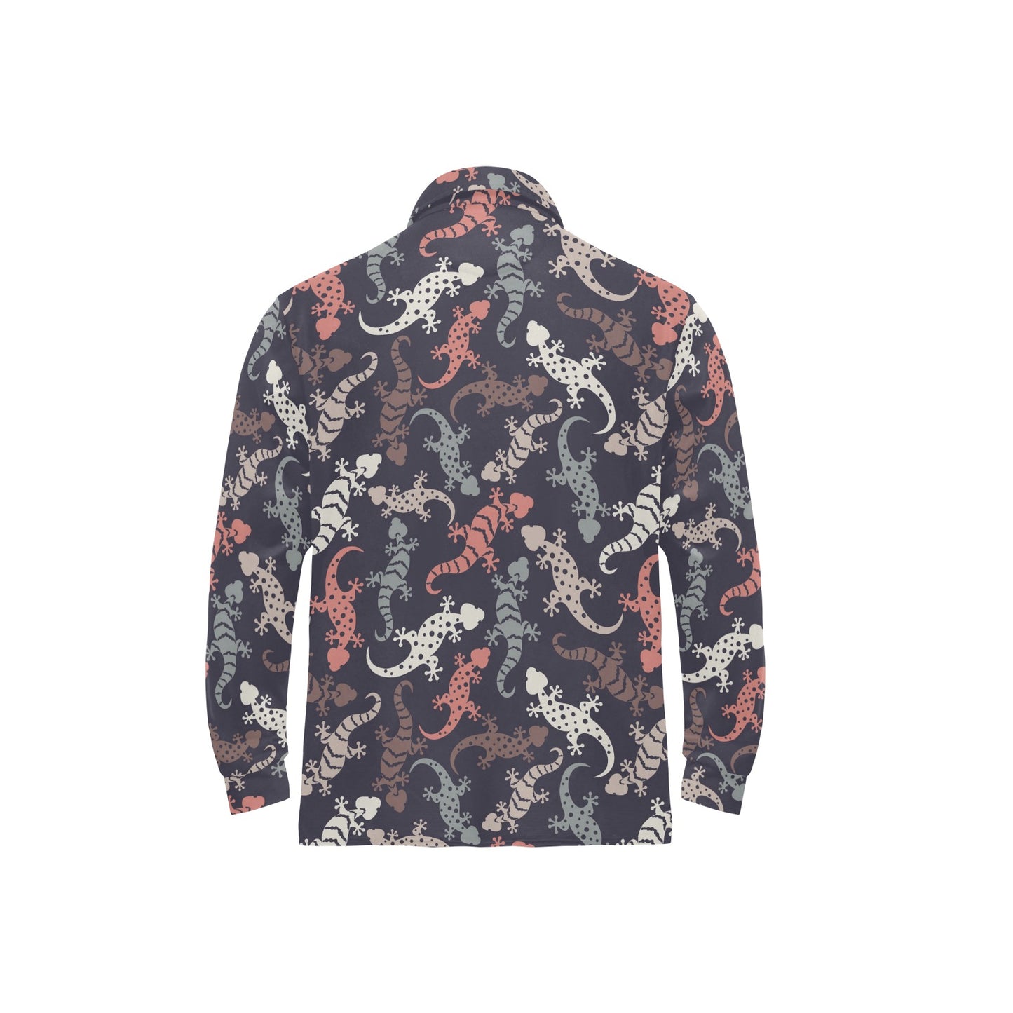 Gecko Pattern Print Design 02 Long Sleeve Polo Shirt For Men's
