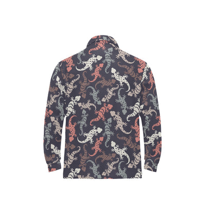Gecko Pattern Print Design 02 Long Sleeve Polo Shirt For Men's