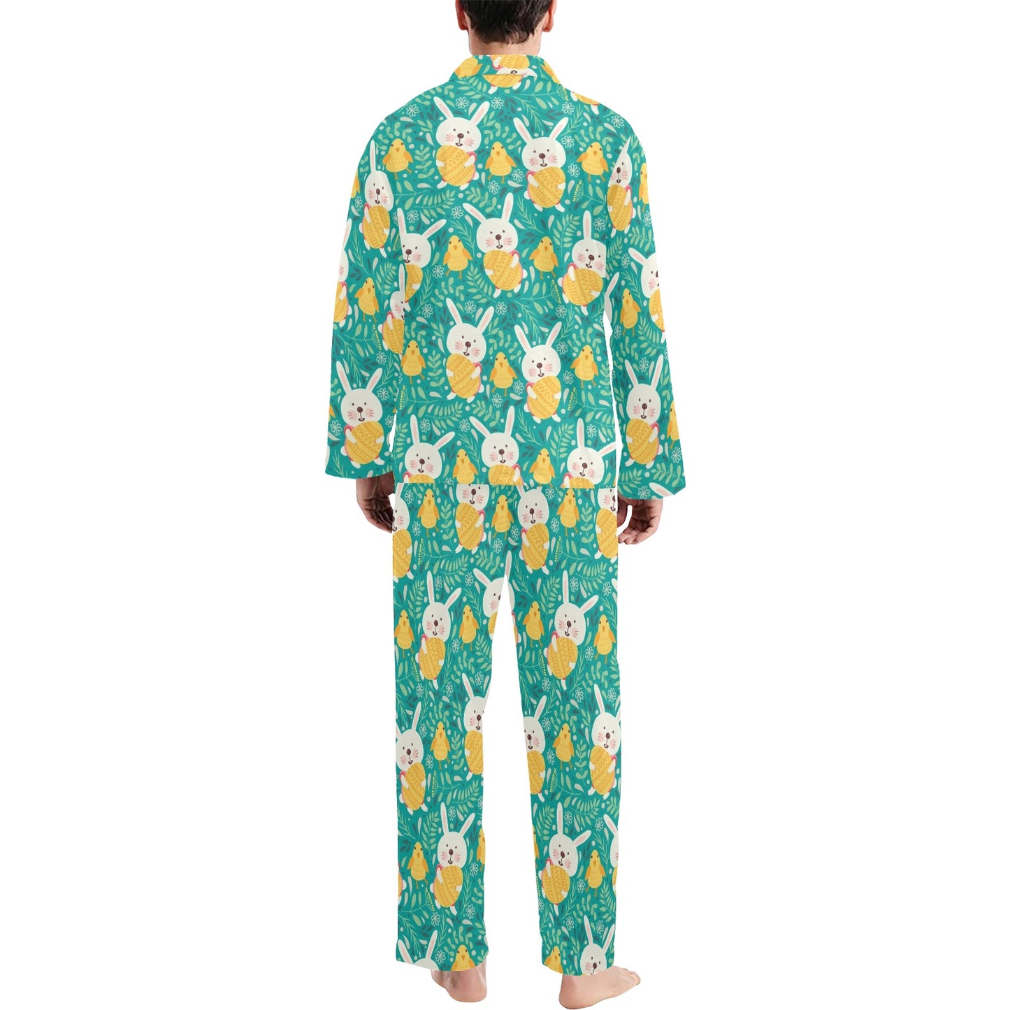 Easter Eggs Pattern Print Design RB02 Men's Long Pajama Set
