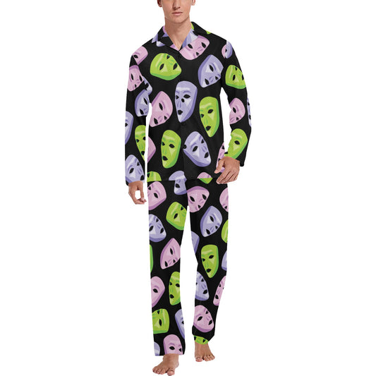 Acting Mask Pattern Print Design 04 Men's Long Pajama Set