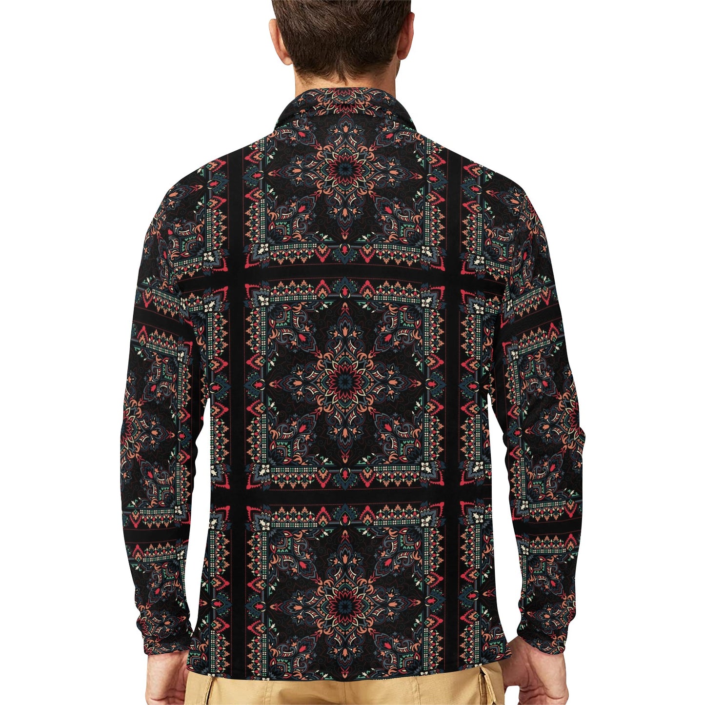 Bandana Print Design LKS307 Long Sleeve Polo Shirt For Men's