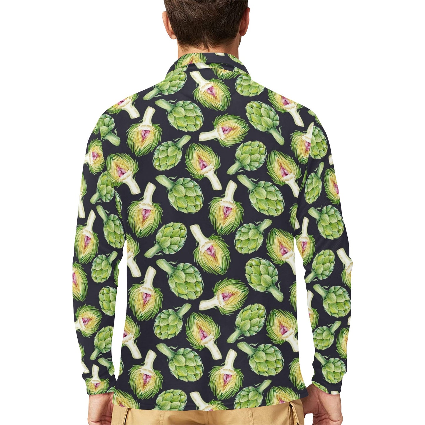 Artichoke Pattern Print Design 01 Long Sleeve Polo Shirt For Men's