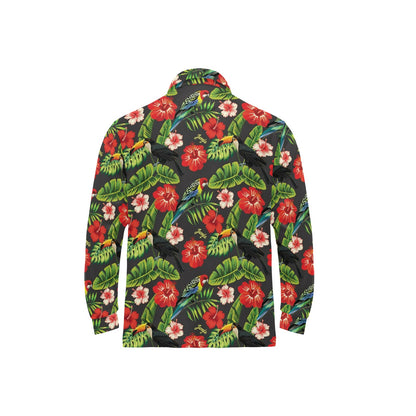Tropical Flower Pattern Print Design TF04 Long Sleeve Polo Shirt For Men's