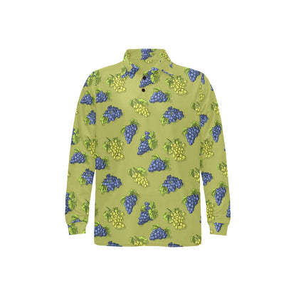 Grape Pattern Print Design GP08 Long Sleeve Polo Shirt For Men's