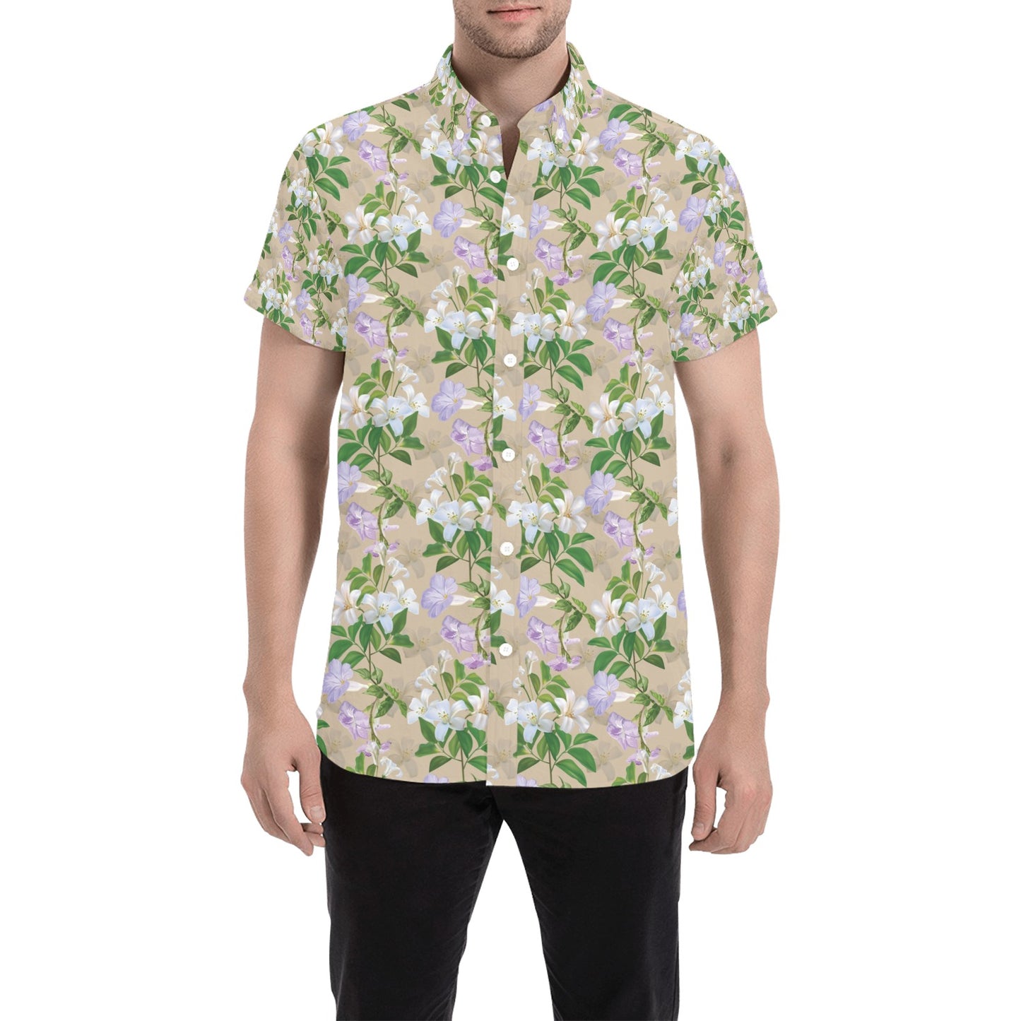 Sampaguita Print Design LKS302 Men Short Sleeve Button Up Shirt