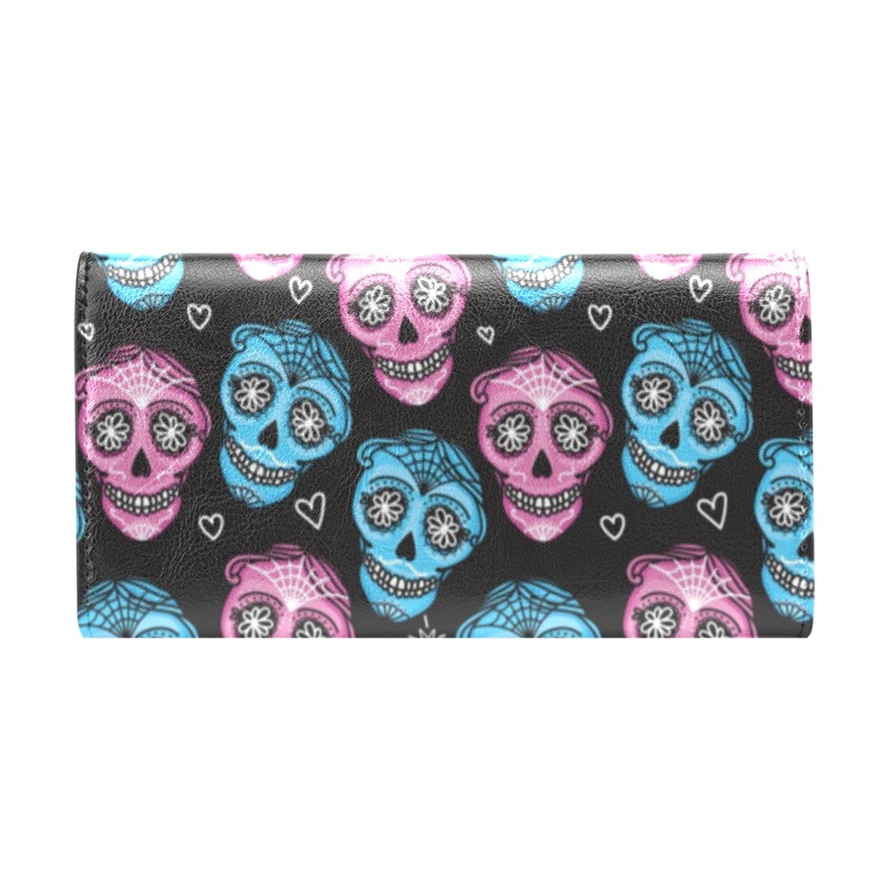 Day of the Dead Skull Print Pattern Women's Trifold Wallet