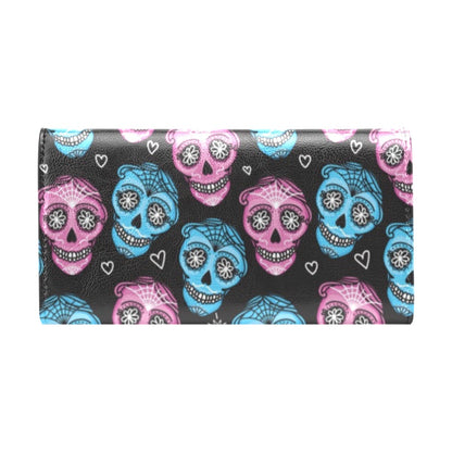 Day of the Dead Skull Print Pattern Women's Trifold Wallet