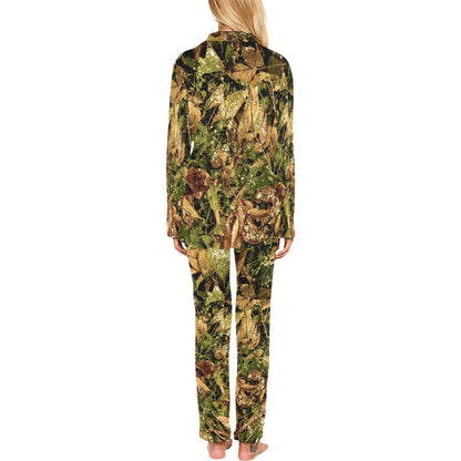 Camo Realistic Tree Forest Texture Print Women's Long Pajama Set