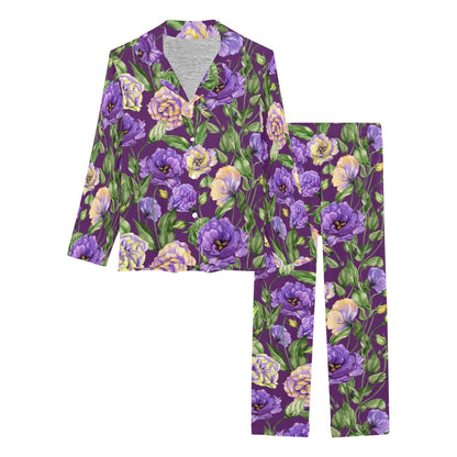 Lisianthus Pattern Print Design LT03 Women's Long Pajama Set