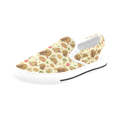 Thanksgiving Print Design LKS302 White Slip Ons Canvas Women's Shoes