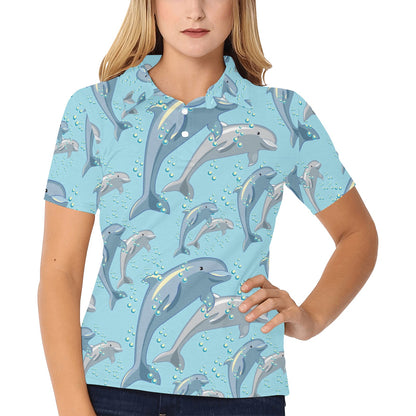 Dolphin Print Pattern Women's Polo Shirt