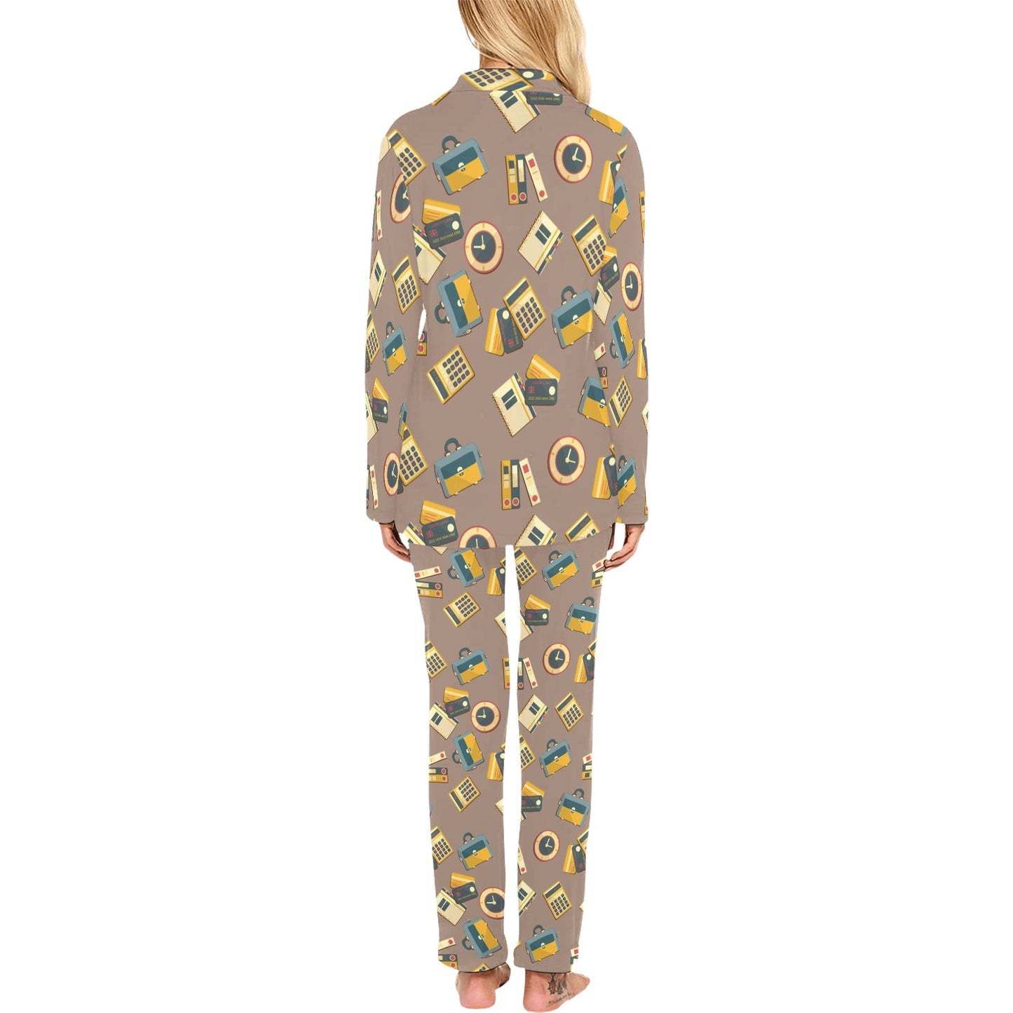 Accounting Financial Pattern Print Design 03 Women's Long Pajama Set