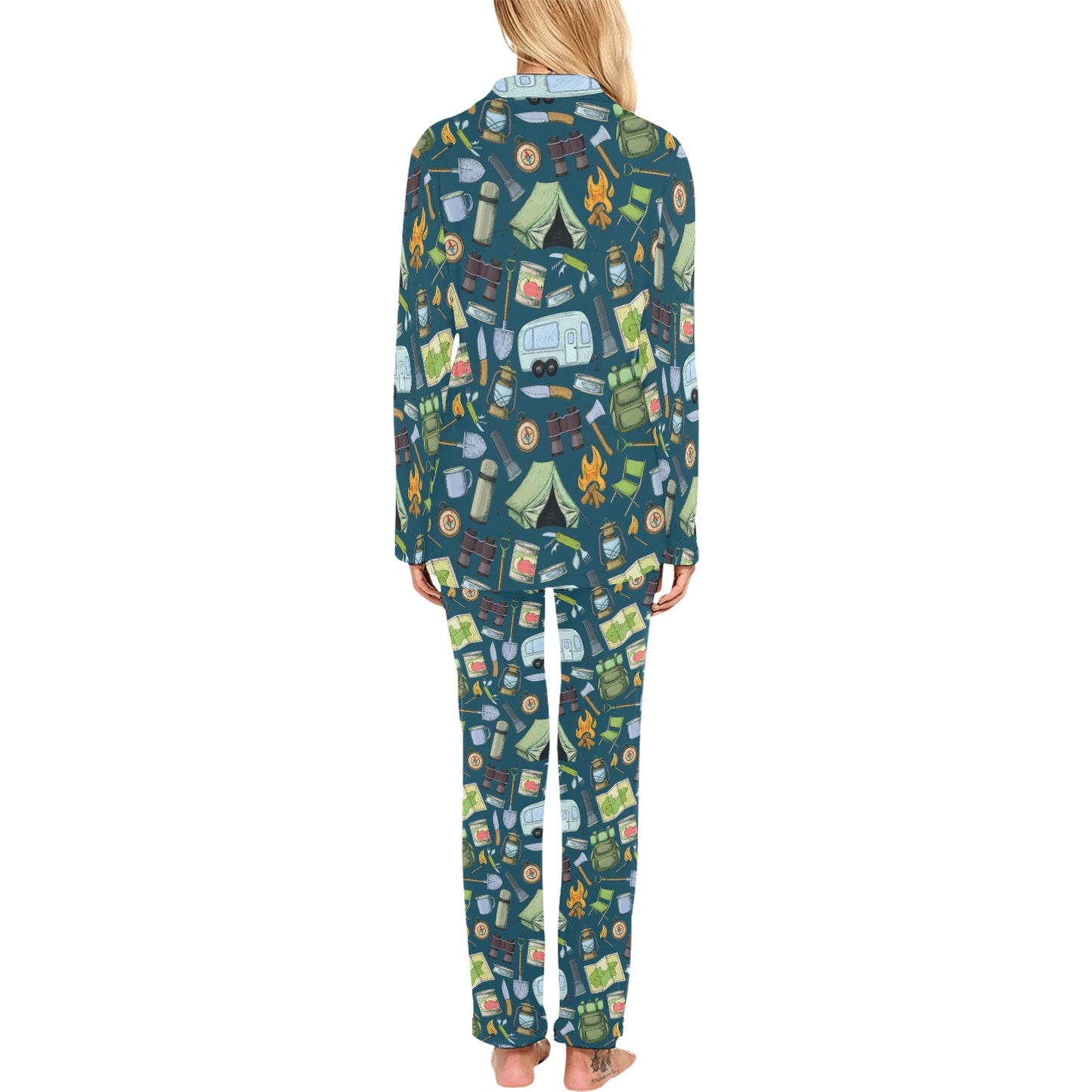 Camping Pattern Print Design 02 Women's Long Pajama Set