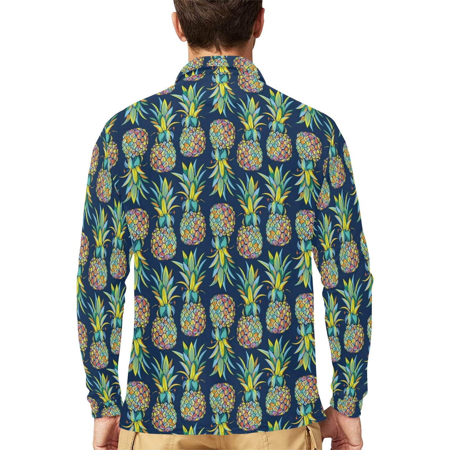 Pineapple Color Art Long Sleeve Polo Shirt For Men's