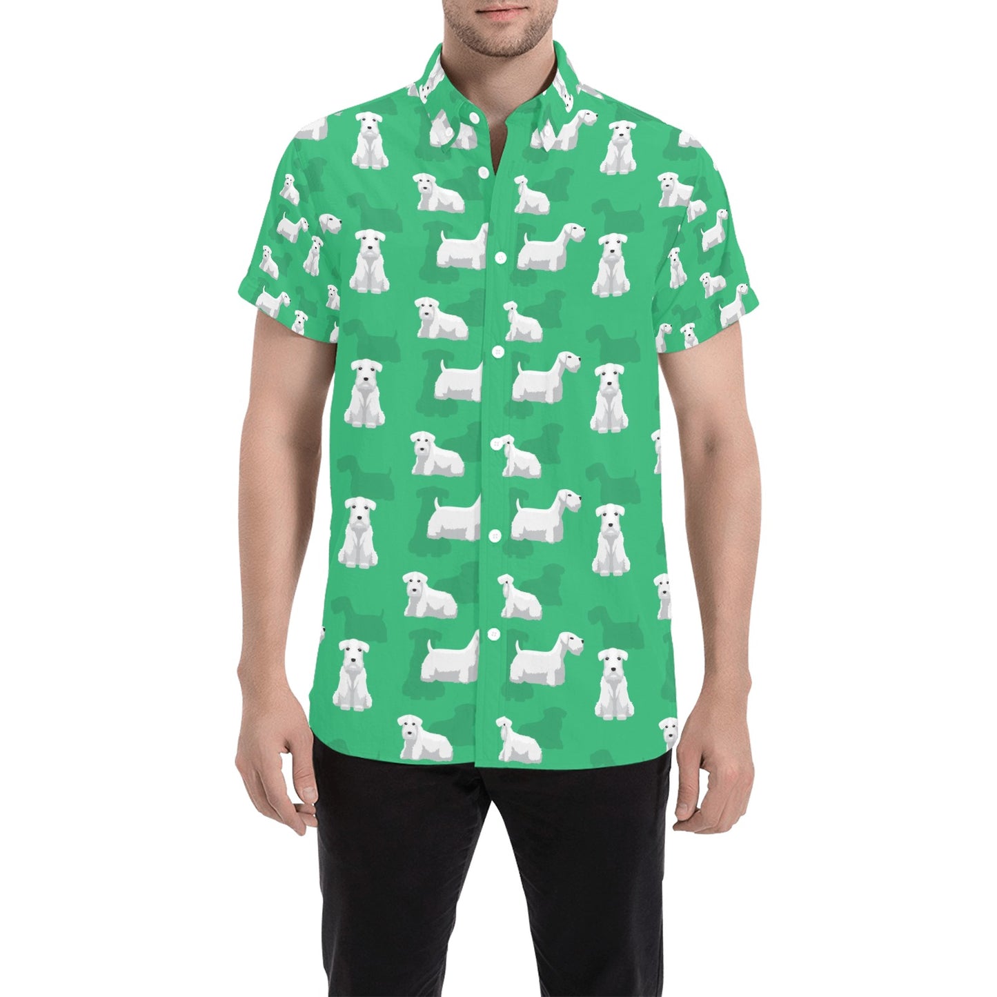 Sealyham Terriers Print Design LKS301 Men Short Sleeve Button Up Shirt