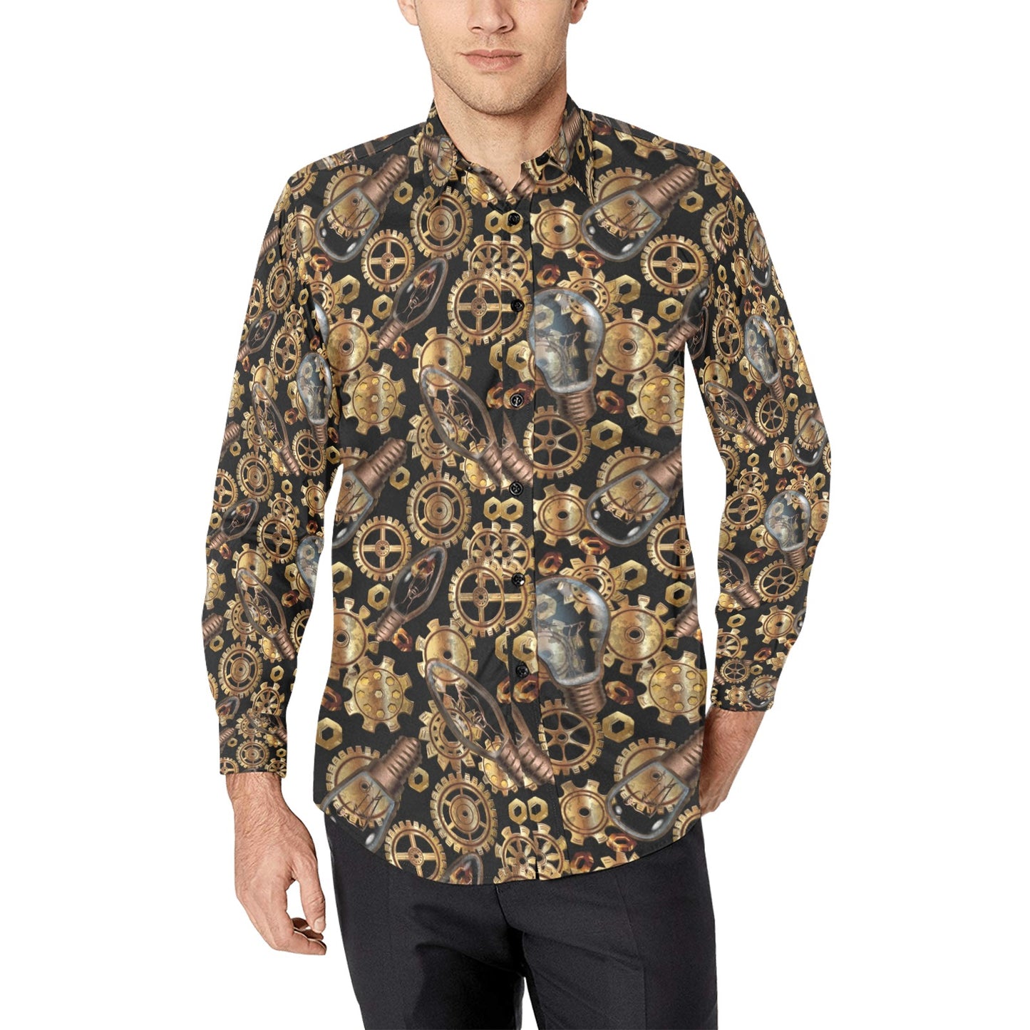 Steampunk Lightbulb Print Design LKS304 Men's Long Sleeve Dress Shirt