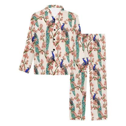 Cherry Blossom Peacock Men's Long Pajama Set