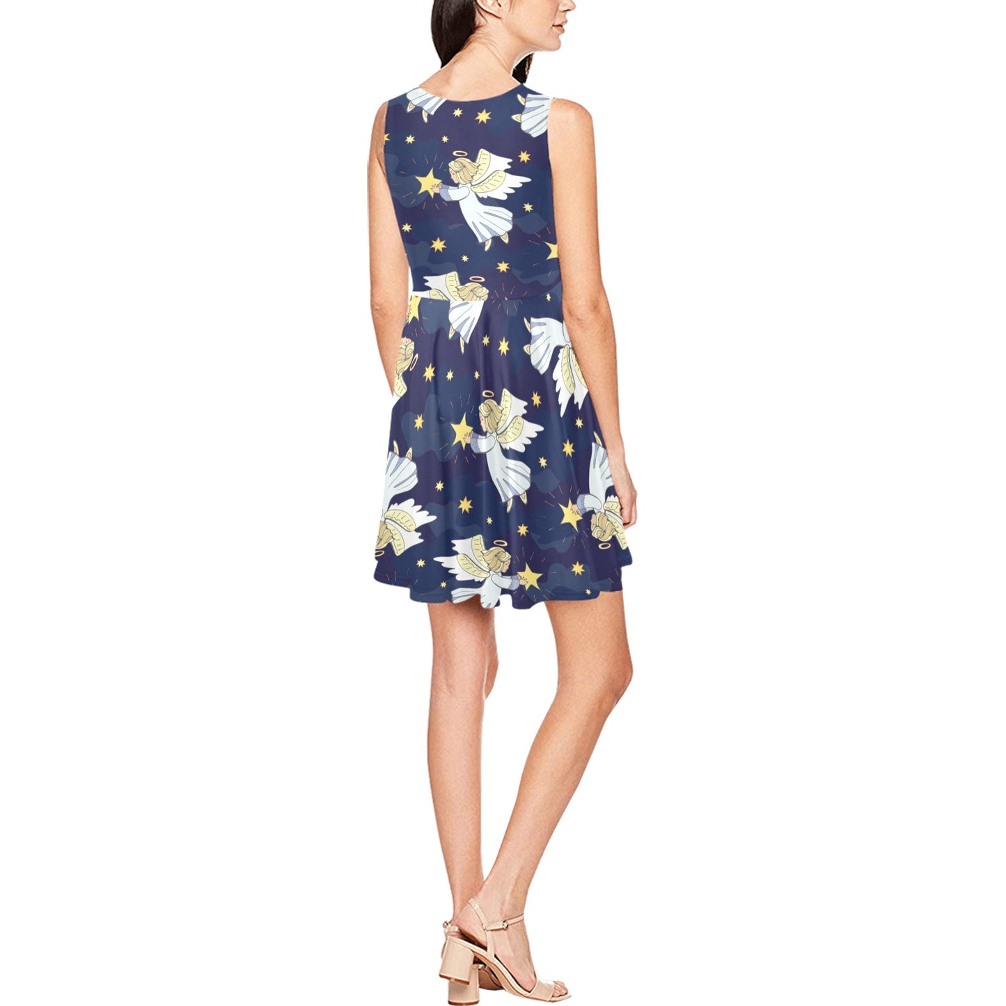 Angel Pattern Print Design 06 Sleeveless Dress