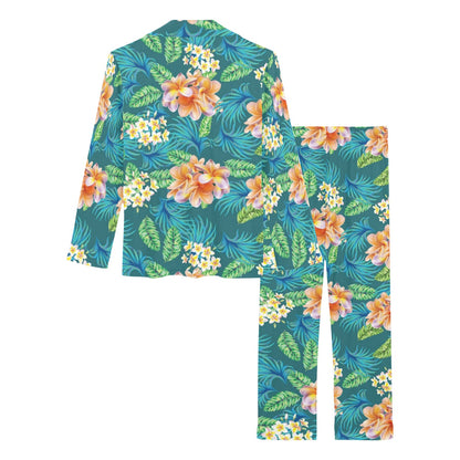 Plumeria Tropical Flower Design Print Women's Long Pajama Set