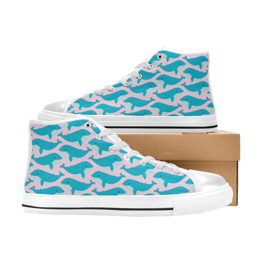 Whale Print Design LKS302 Men's High Top Canvas Shoes