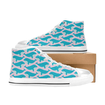 Whale Print Design LKS302 Men's High Top Canvas Shoes