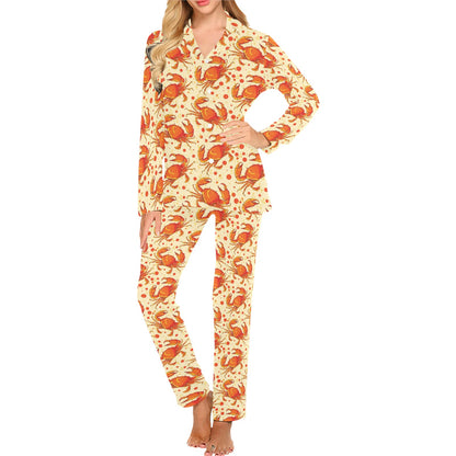 Crab Pattern Print Design 01 Women's Long Pajama Set