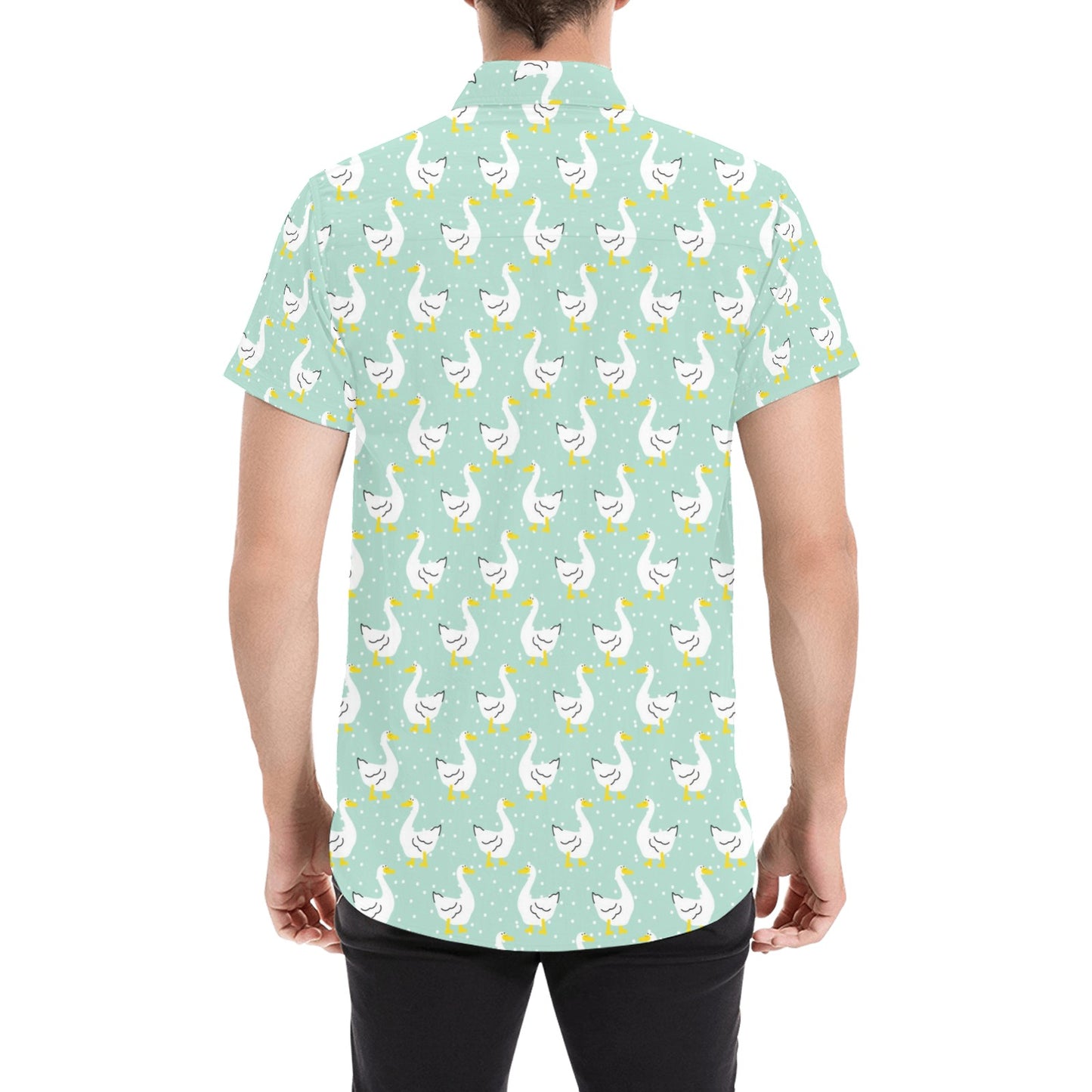 Goose Print Design LKS404 Men Short Sleeve Button Up Shirt