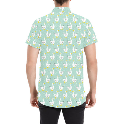 Goose Print Design LKS404 Men Short Sleeve Button Up Shirt