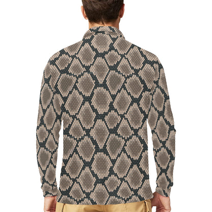 Snake Skin Design Print Long Sleeve Polo Shirt For Men's