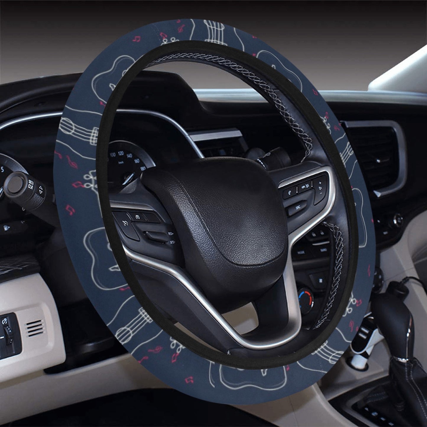 Ukulele Print Design LKS401 Steering Wheel Cover with Elastic Edge