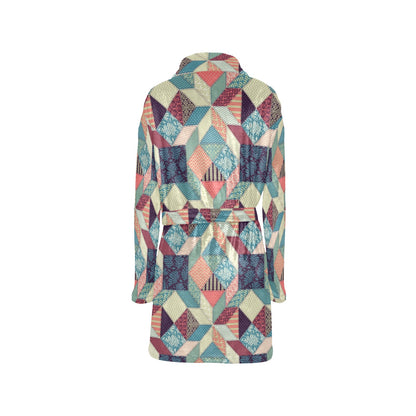 Patchwork Pattern Print Design 02 Women's Fleece Robe