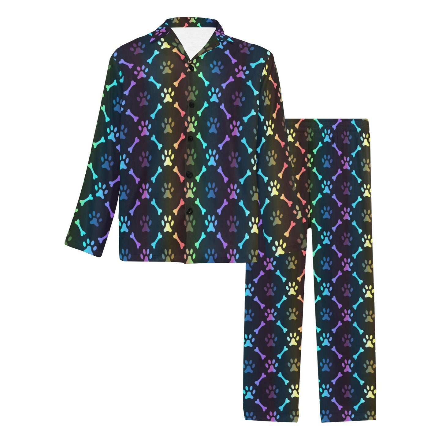 Paw Rainbow Pattern Print Design A01 Men's Long Pajama Set