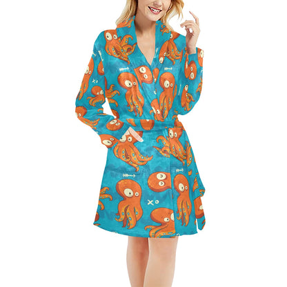 Octopus Pattern Print Design A02 Women's Fleece Robe