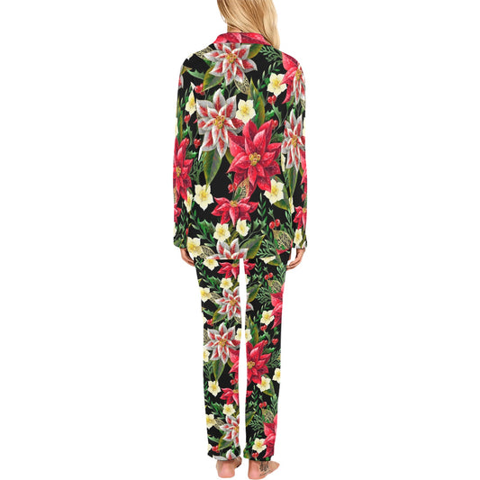Poinsettia Pattern Print Design POT05 Women's Long Pajama Set