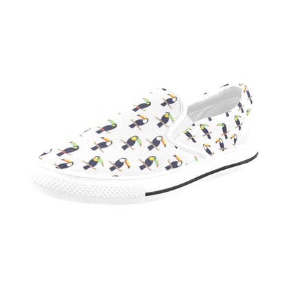 Toucan Print Design LKS305 White Slip Ons Canvas Women's Shoes