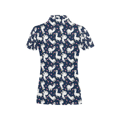 Alpaca Heart Star Design Themed Print Women's Polo Shirt