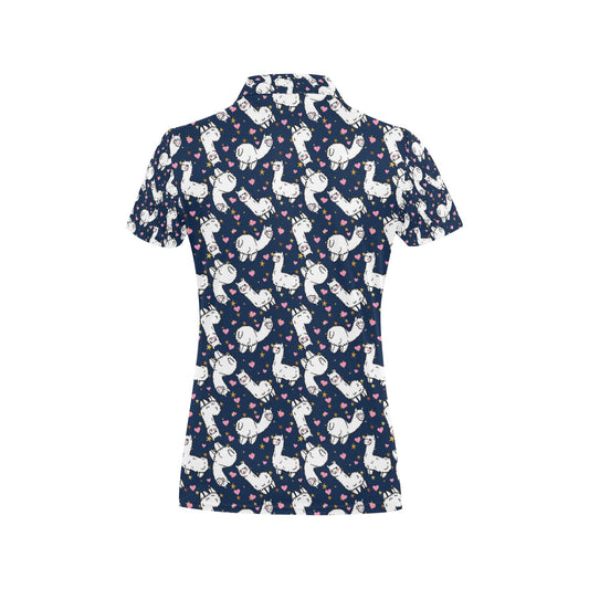 Alpaca Heart Star Design Themed Print Women's Polo Shirt