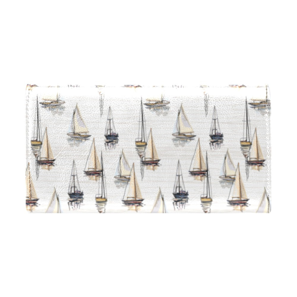 Sailboat Paint Pattern Print Design LKS307 Women's Trifold Wallet