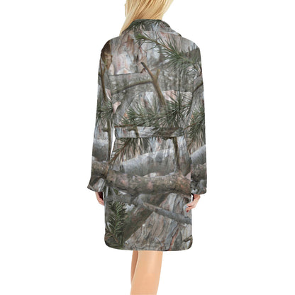 Camo Realistic Tree Forest Pattern Women's Fleece Robe