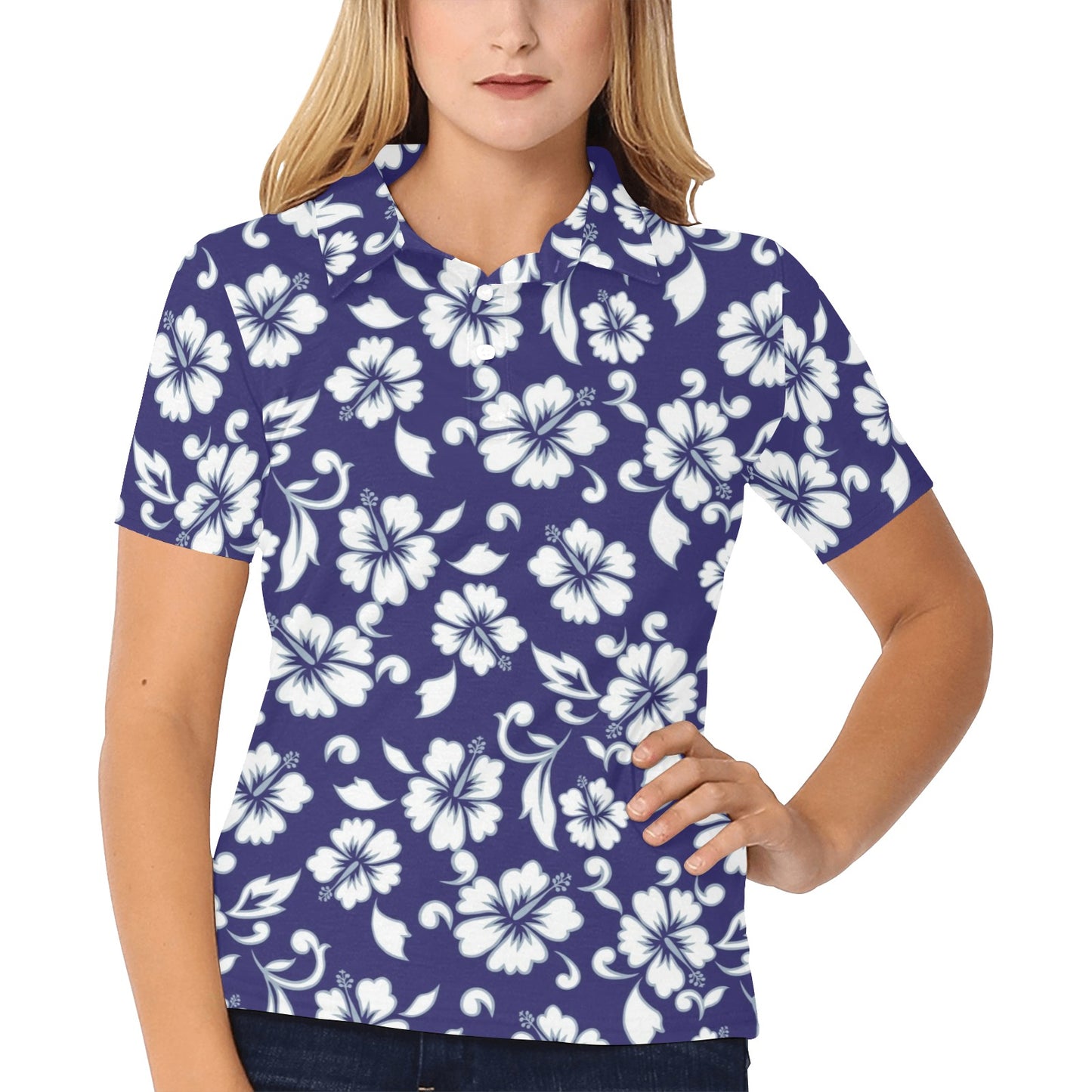 Hibiscus Pattern Print Design HB010 Women's Polo Shirt