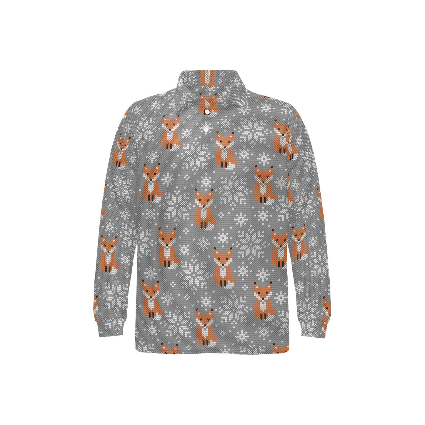 Knit Red Fox Pattern Print Design 02 Long Sleeve Polo Shirt For Men's