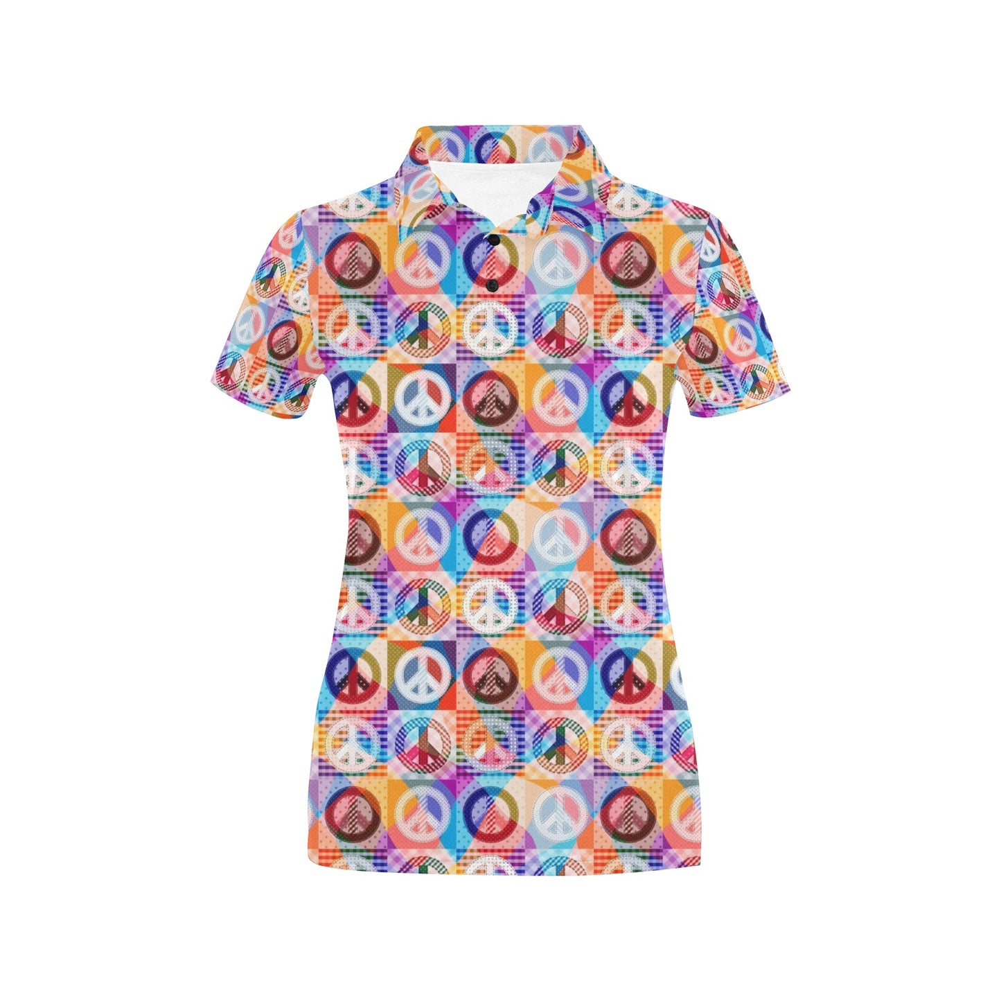 Peace Sign Patchwork Design Print Women's Polo Shirt