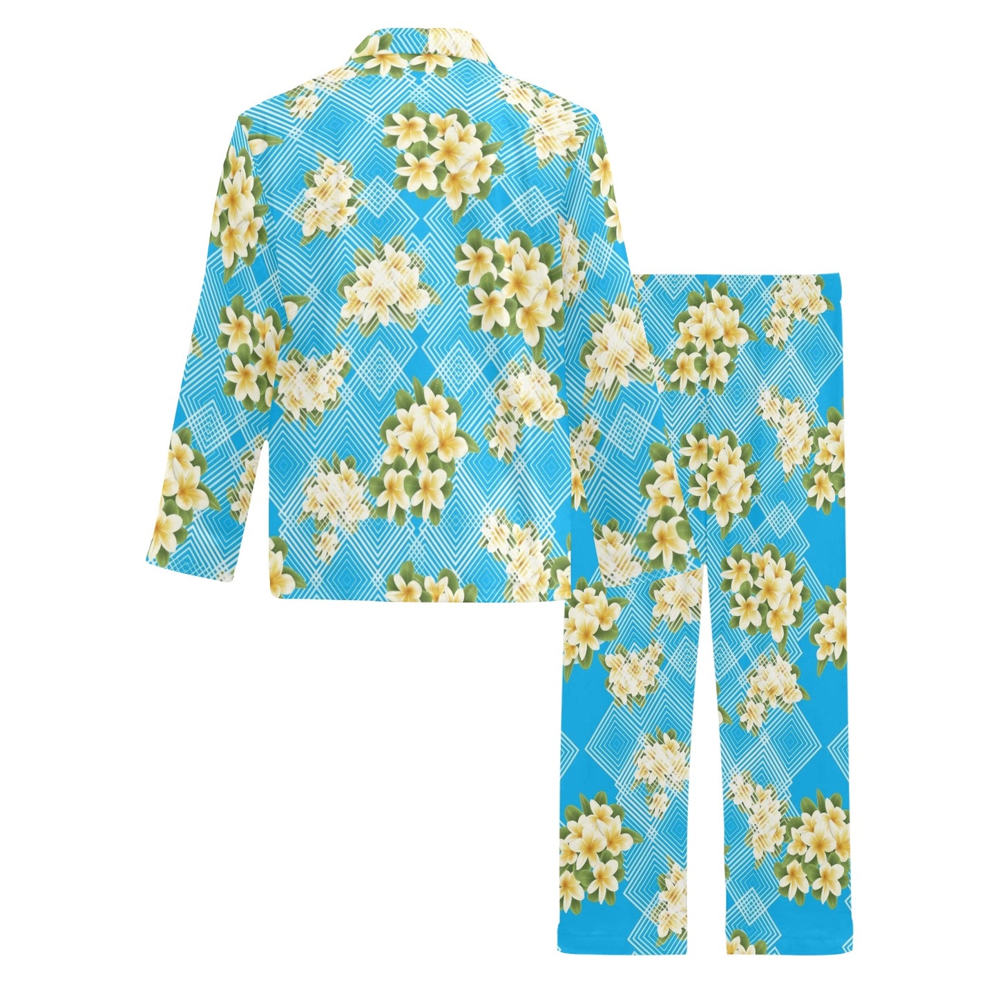 Yellow Plumeria Design Print Pattern Men's Long Pajama Set
