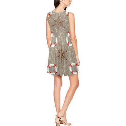 Nautical Pattern Print Design A02 Sleeveless Dress