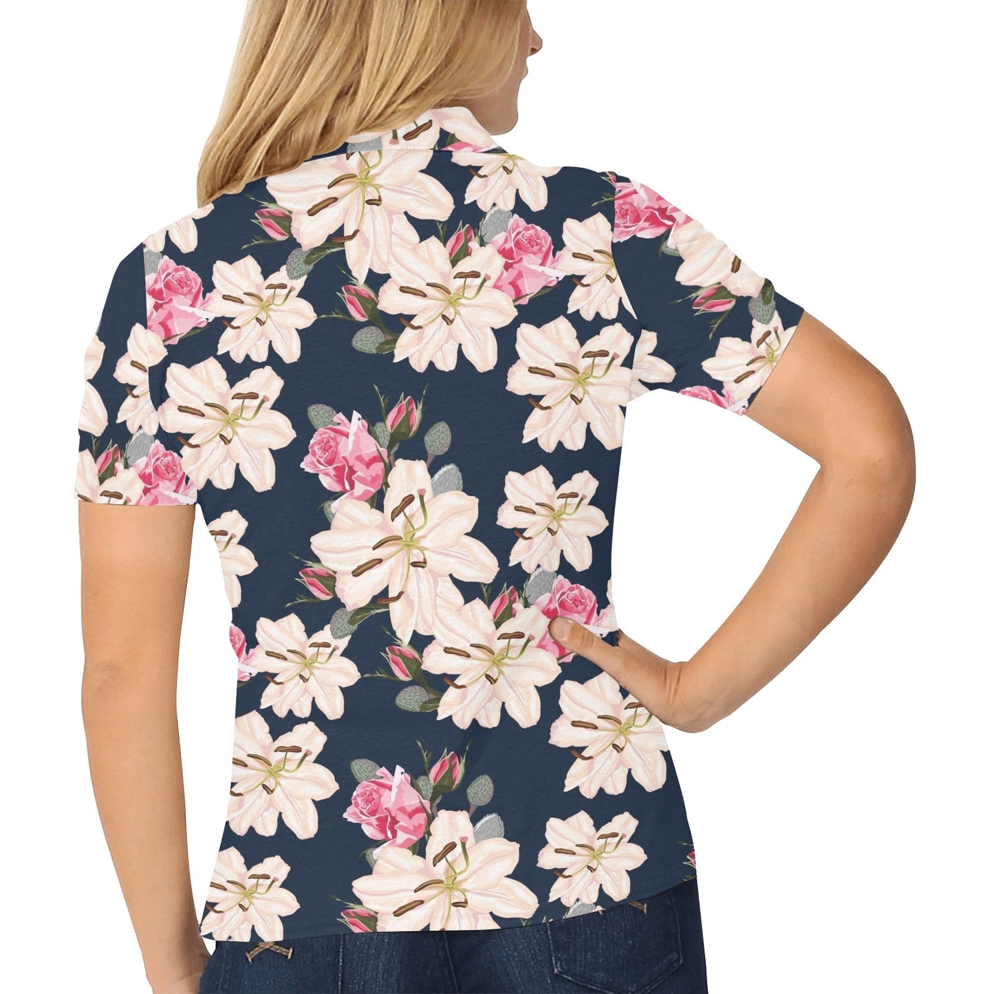 Lily Pattern Print Design LY04 Women's Polo Shirt