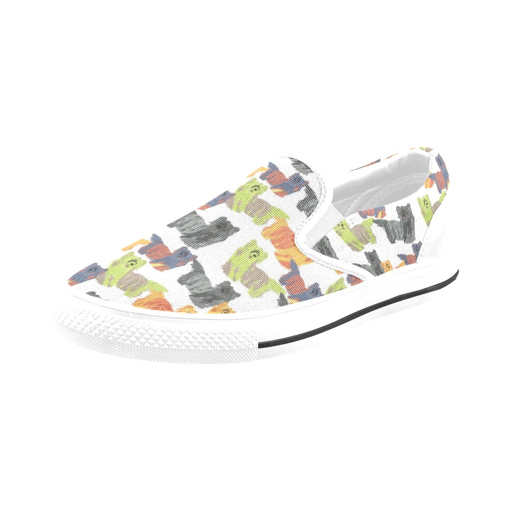 Skye Terriers Print Design LKS301 White Slip Ons Canvas Women's Shoes