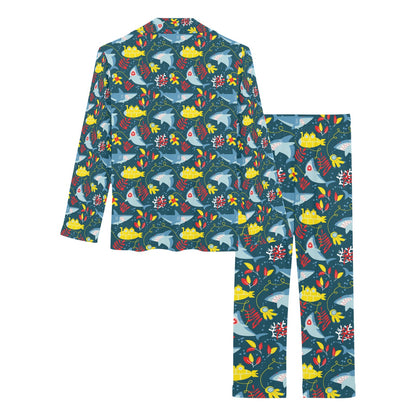 Scuba With Sharks Print Design LKS303 Women's Long Pajama Set