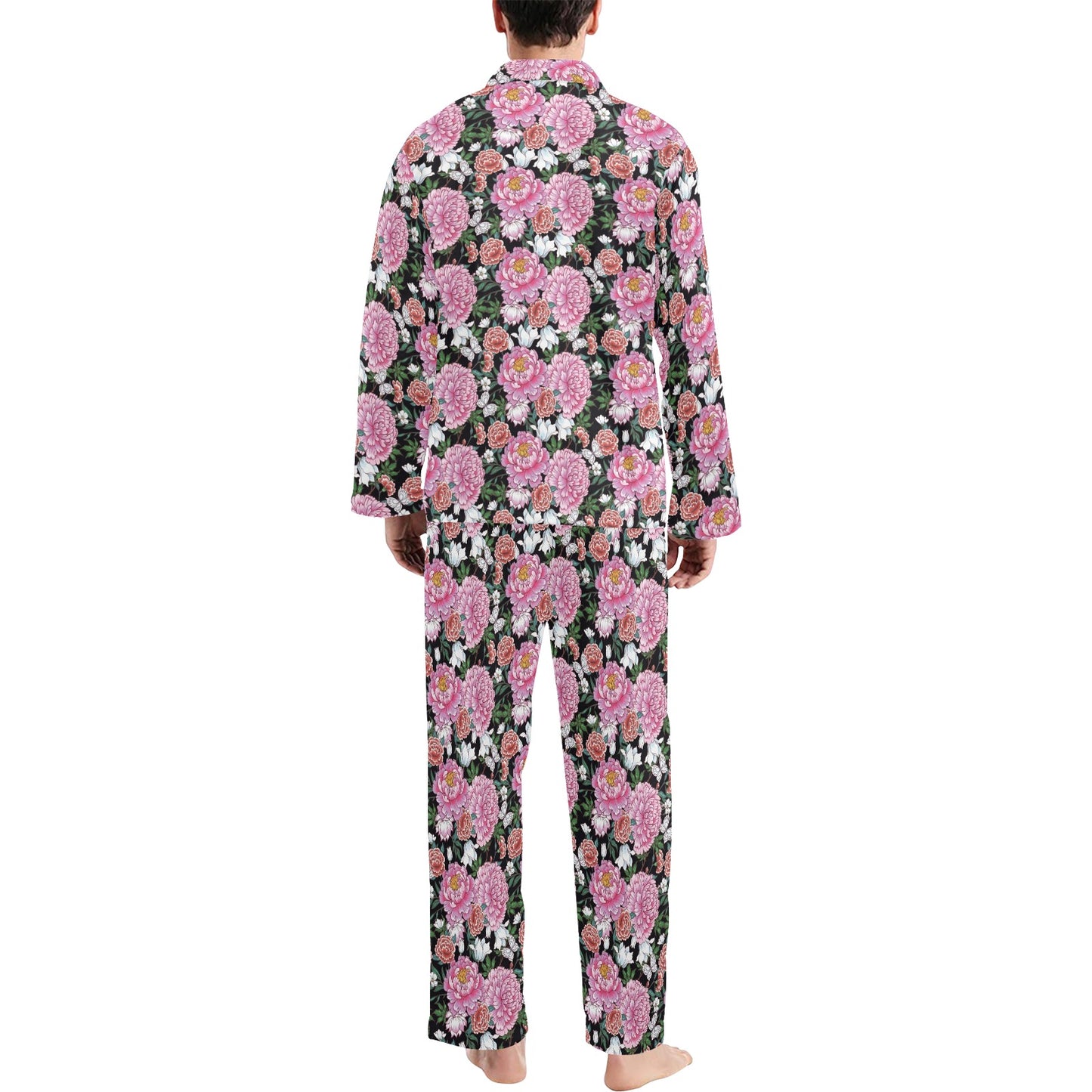 Dahlia Pattern Print Design 02 Men's Long Pajama Set