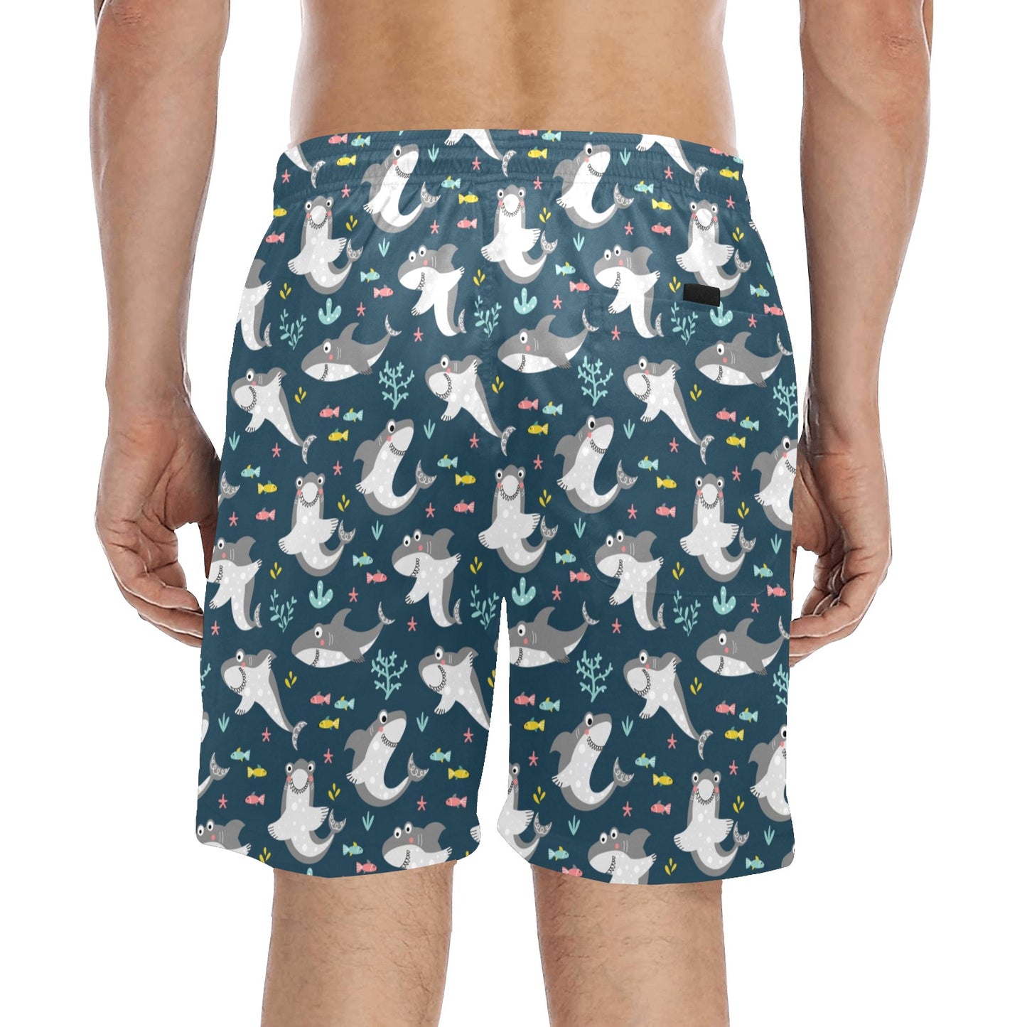 Shark Print Design LKS307 Men's Swim Trunks Beach Shorts